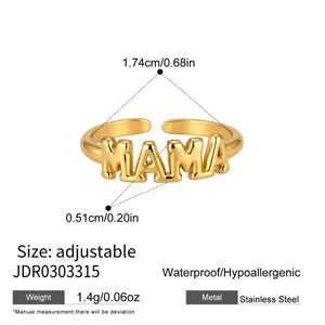 Anello MAMA regolabile in acciaio inossidabile dorato, gioiello per festa della mamma