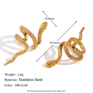 Snake shaped 18K gold plated stainless steel earrings with textured scale design