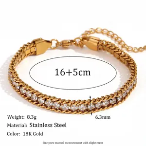 Three-layer braided 18K gold plated stainless steel bracelet with zircon inlay