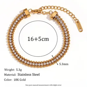 Detailed macro view of triple-layered 18K gold plated stainless steel zircon bracelet