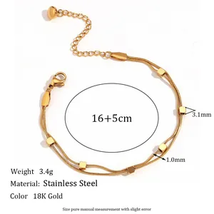 Double-layered 18K gold plated stainless steel snake chain bracelet for women