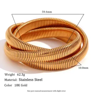 Three-layer layered 18K gold plated stainless steel snake chain bracelet for women