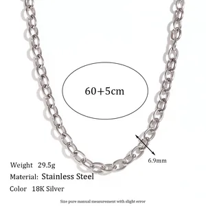 Detailed specs of 6.9mm silver stainless steel chain necklace with 60+5cm length