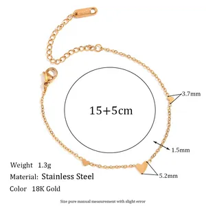 18K gold plated stainless steel chain bracelet with heart pendants for women