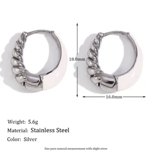 Silver stainless steel pear-shaped twist earrings with white enamel finish 18mm