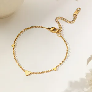 Golden titanium steel cable chain necklace with three elegant heart pendants for women