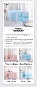 Minimalist gift box set with ribbon bow and matching paper bag in pink and blue colors