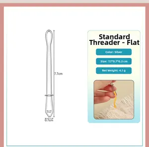 Flat stainless steel drawstring threader tool with dimensions 7.7cm by 0.7cm for sewing