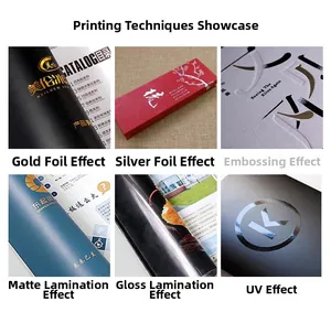 Detail of six printing finishes including gold stamping and UV coating for gift boxes