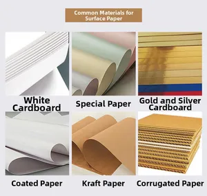 Detail view of six gift box materials including kraft, metallic, and corrugated textures
