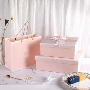 Minimalist Elegant Paperboard Gift Box With Matching Handbag Ribbon Bowknot For Wedding Party Souvenir Birthday Gift Packaging
