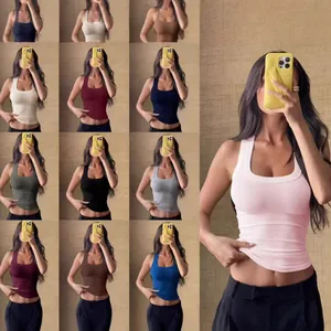 Débardeur Femme Y2K à Col Halter en Tricot Côtelé Sexy Coupe Ajustée Couleur Unie Sans Manches Été Crop Top Mode Décontracté Gilet