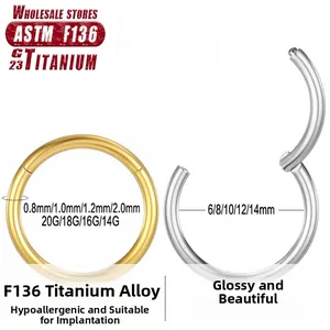 Macro view of seamless hinged titanium body rings in silver and gold finishes