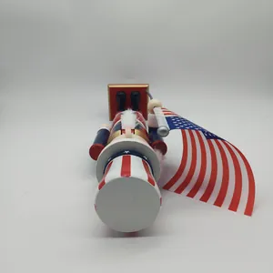Bird's eye view of an American Uncle Sam wooden nutcracker with USA flag on white background
