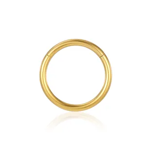 Detail of 20G ASTM F136 gold titanium hinged seamless ring for nose and ear piercing