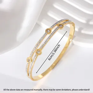 Gold double-layer titanium steel bracelet with sparkling zircons and 6cm inner diameter