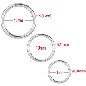 Polished F136 titanium seamless hoop rings for nose or ear piercing in various sizes