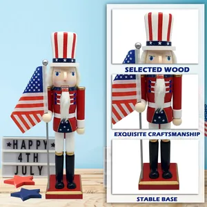 Detail view of American Independence Day nutcracker with flag and star pattern