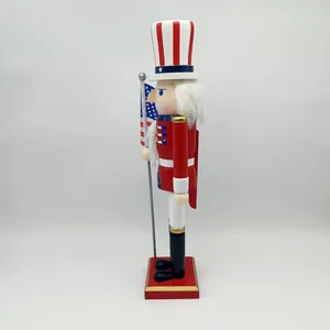 Detail of Uncle Sam nutcracker figurine with star spangled hat and American flag
