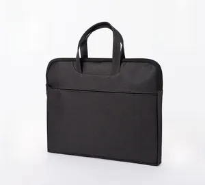 Detailed close-up showing the durable water-resistant fabric and metal zipper of the briefcase