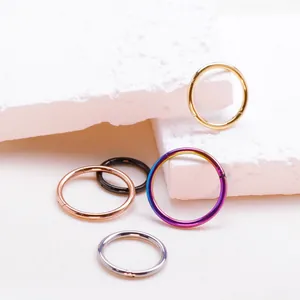 Titanium seamless hoop rings in gold, rose gold, black, and silver for body piercing