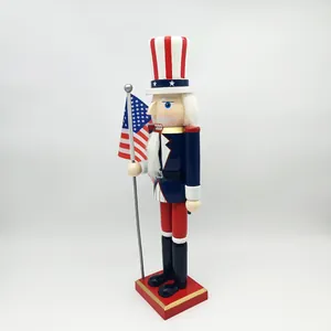 Detail of Uncle Sam nutcracker figure featuring patriotic American flag colors and hand-painted wood