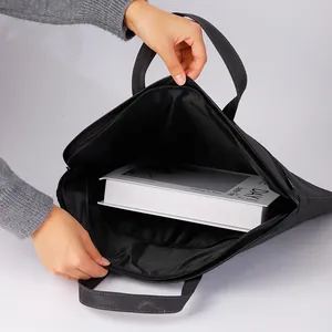 Black canvas business briefcase with large capacity for laptop and office documents