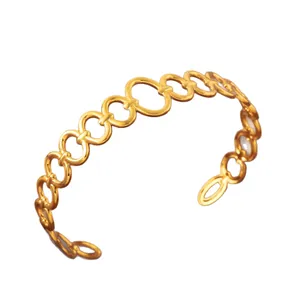Exaggerated 18k gold plated stainless steel open cuff bracelet with hollow oval links