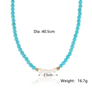 Détail du collier bohème en turquoise et perles avec mesures de taille et de poids