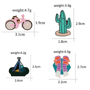 Cartoon Enamel Pin Set Alloy Drip Oil Brooches Cactus Bicycle Tent Design Fashion Backpack Lapel Badge For Kids Friends Gift