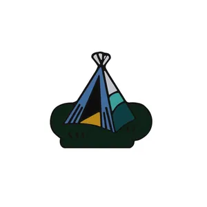 Creative outdoor teepee tent enamel pin badge featuring a colorful cartoon design