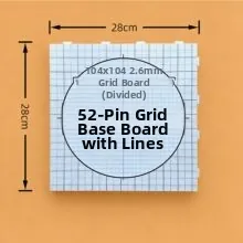 Detailed 28cm square pegboard for 2.6mm beads with blue grid lines and 52-nail layout