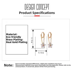Detail view of flower earrings in eco-friendly brass with real gold plating and dimensions