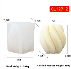 Spiral wave silicone mold for candles and plaster with size and weight measurements