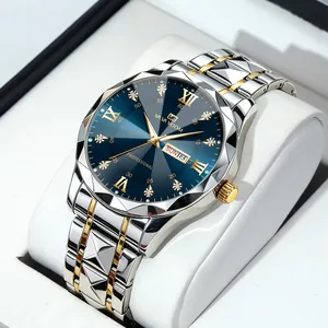 Men's Business Quartz Watch Stainless Steel Waterproof Luminous Wristwatch Dual Calendar Chronograph Luxury