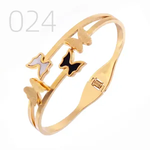 Detail of gold-plated stainless steel double-layer butterfly bracelet with clasp
