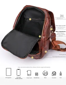 Brauner Vintage-Lederrucksack mit mehreren Staufächern für A4-Magazine und Zubehör