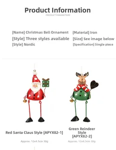 Detail view of iron Christmas bells featuring Santa and reindeer with hanging rope