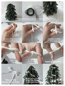 Step-by-step DIY guide for decorating a 40cm PE mini Christmas tree with LED lights and bows