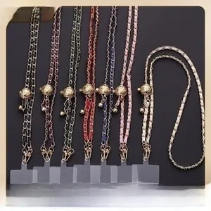 Adjustable leather metal chain phone lanyards in seven colors with spherical sliders