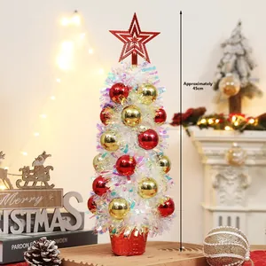 Detailed view of 45cm mini Christmas tree with iridescent sequins and festive ornaments