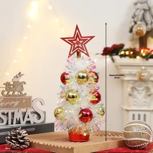 Detail of 33cm mini tabletop Christmas tree with iridescent sequins and red-gold ornaments