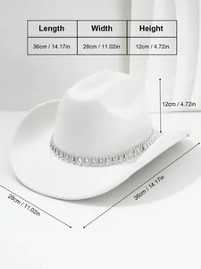 Tabella delle taglie per cappello da cowboy bianco con dettagli in strass lucidi