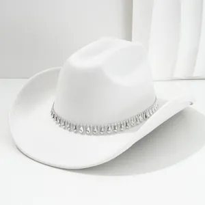 Cappello da Cowboy del West Feltro Decorazione Nappe Strass Tesa Larga Festa Palcoscenico Donna Uomo Vintage Moda Cowgirl