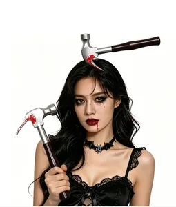 Halloween bloody hammer headband and hand prop set with realistic fake blood detail