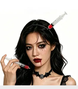 Halloween blood syringe headband set with fake blood props and bat choker necklace