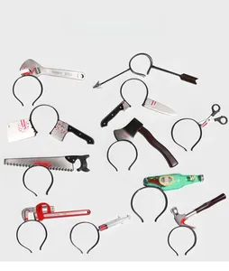 Variety of 11 Halloween headband props with realistic blood stains and tool designs