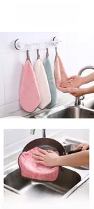 Thick coral fleece cleaning cloth with pineapple texture and hanging loop for kitchen