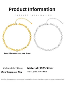 Détail de colliers en perles d'argent et d'or brossé 8mm avec spécifications argent S925