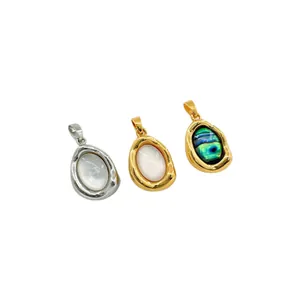 Set of 18K gold and silver plated irregular oval pendants with white and abalone shells
